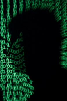 man with coded background