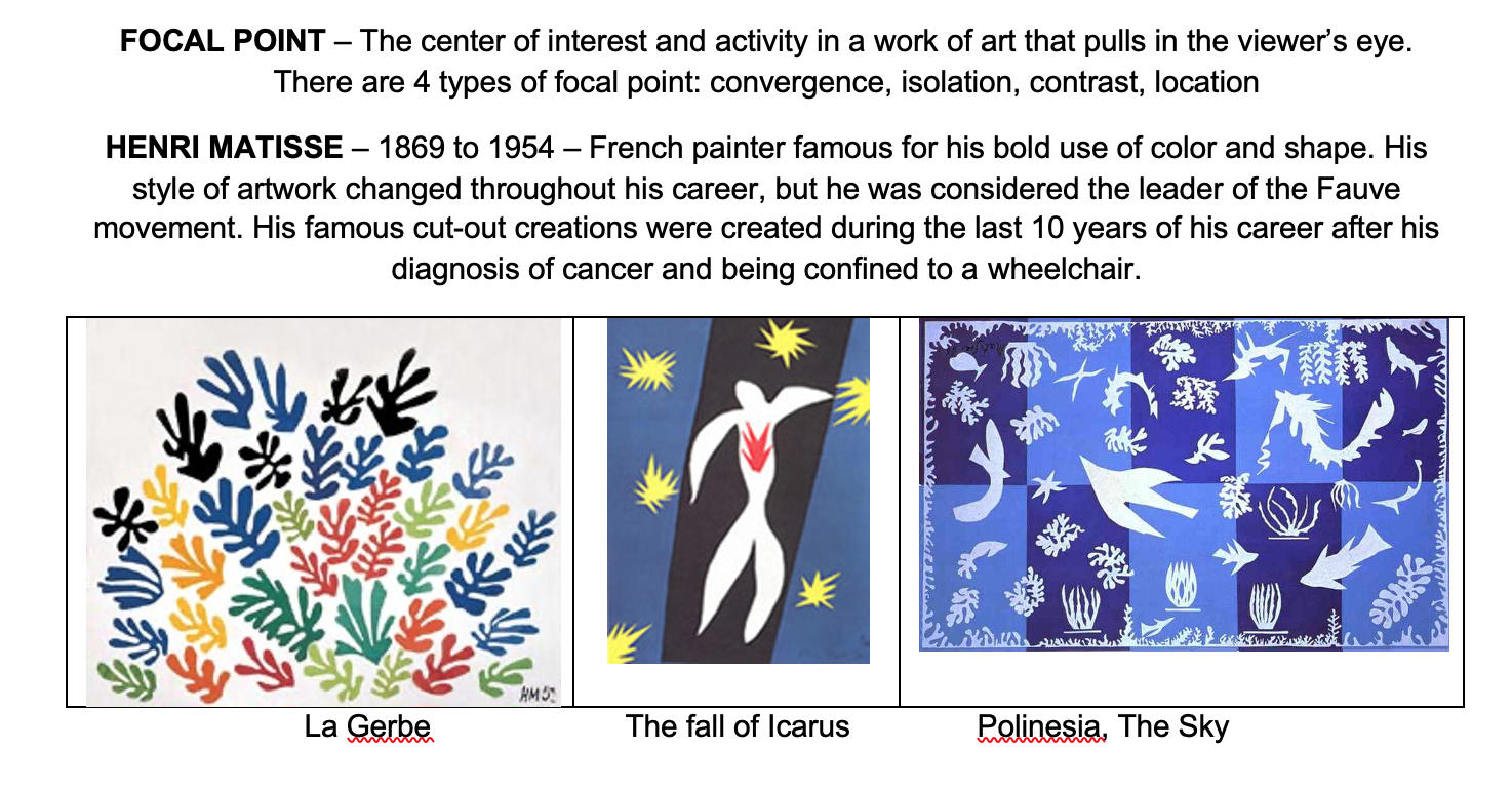 Henri Matisse Shape and Focal Point - Create a Collage