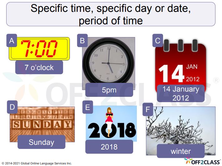 Prepositions With Time - At - On - In - Off2Class Lesson Plan