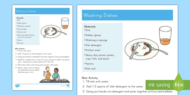 Washing Dishes Step-by-Step Instructions