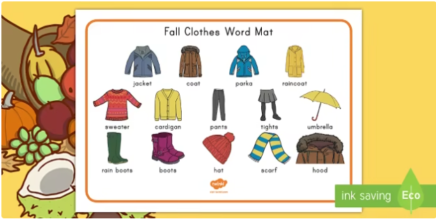 Fall Clothes Word Mat