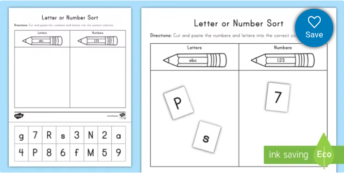 Letter or Number Sort Activity