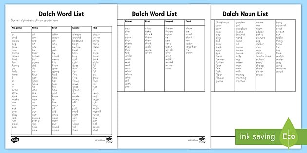 Dolch Sight Word List