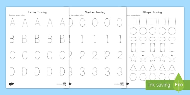 Letters, Numbers, and Shapes Tracing Activity Pack