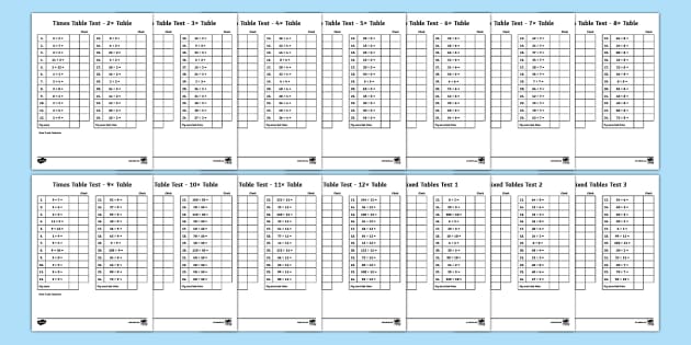 Times Tables to 12x Practice Pack