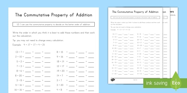 Commutative Property of Addition Activity