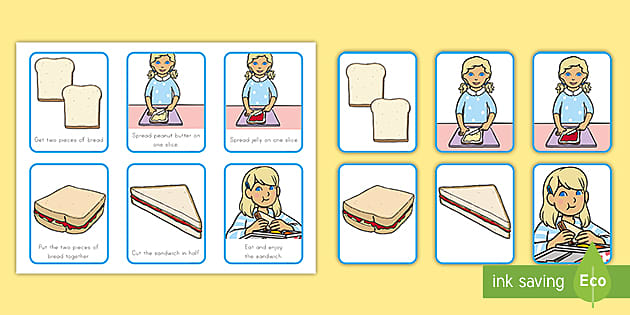 Making Peanut Butter and Jelly Sandwiches Multi-Step Sequencing Cards