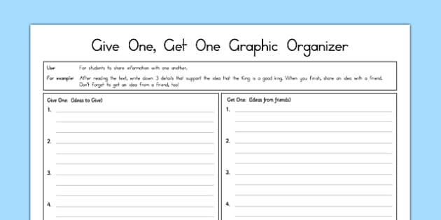 Give One Get One Graphic Organizer