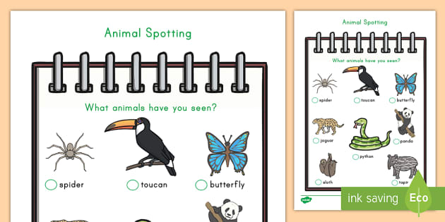 Rainforest Explorer Animal Spotting Form