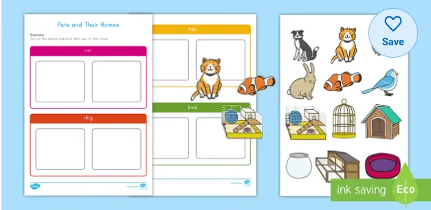 Pets and Their Homes Sorting Activity