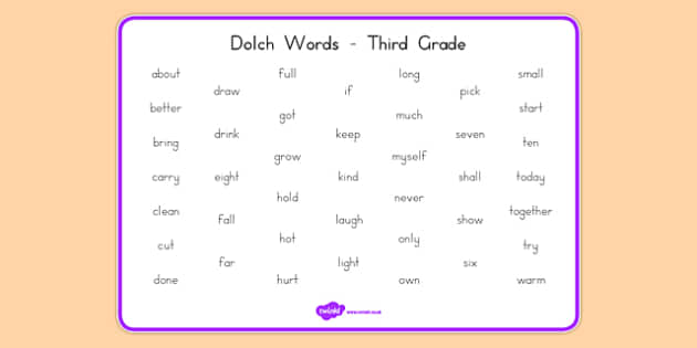 Dolch Words Word Mat Third Grade