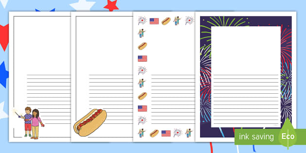 Blank and Lined Journal Writing Pages - Independence Day Border