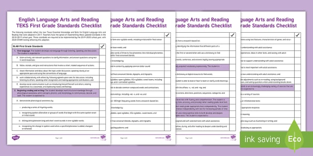 English Language Arts and Reading TEKS First Grade Standards Checklist