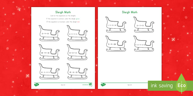 Santa's Sleigh Addition and Subtraction Math Activity