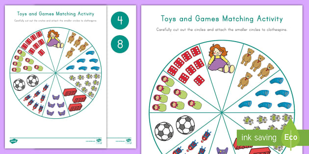 Toys and Games Number Matching Activity