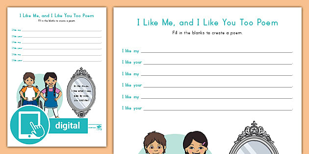 Black and White I Like Myself Fill in the Blanks Poem