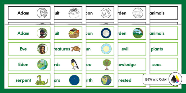 Adam and Eve Creation Story Word Cards