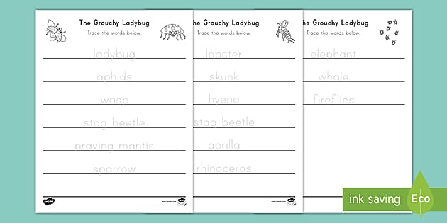 The Grouchy Ladybug Trace the Words Activity