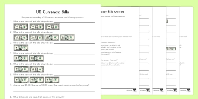 U.S. Bills Differentiated Worksheets