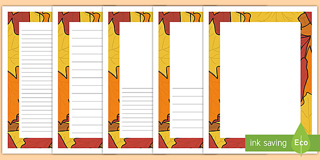 Blank and Lined Journal Writing Pages - Fall Leaves Border