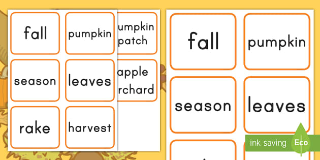 Fall Vocabulary Flash Cards