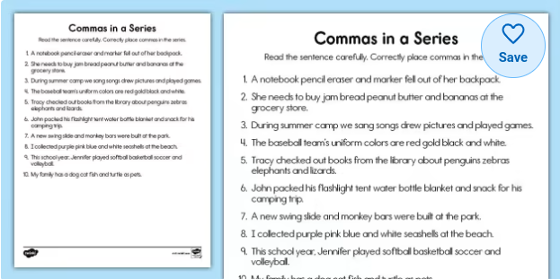 Commas in a Series Activity
