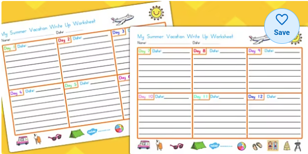 My Summer Vacation Write Up Worksheet