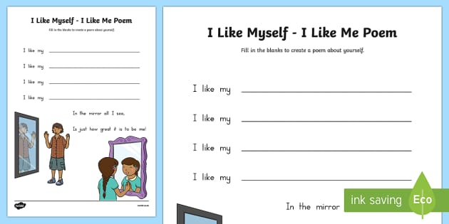 I Like Myself Fill in the Blanks Poem
