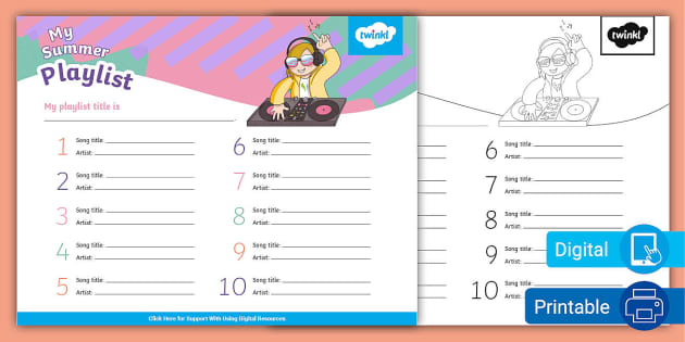 Summer Playlist Activity