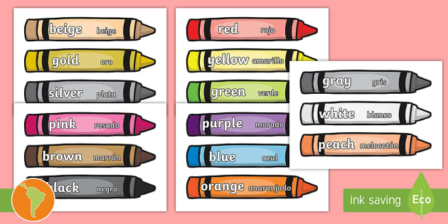 Color Words on Crayons - English/Spanish - Guía de trabajo