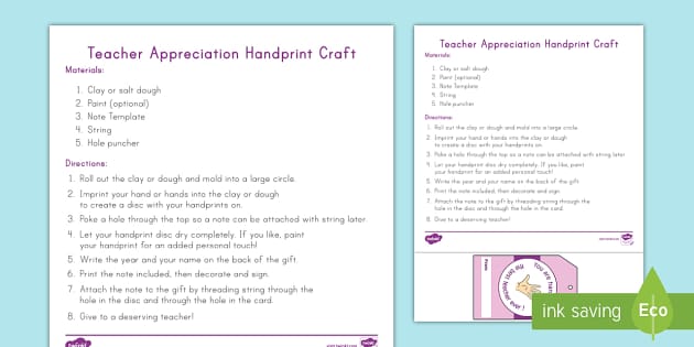 Teacher Appreciation Child Handprint Craft Instructions
