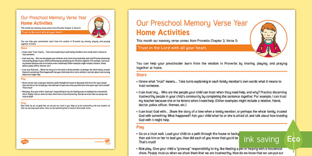 Proverbs 3:5 Memory Verse Family Worksheet