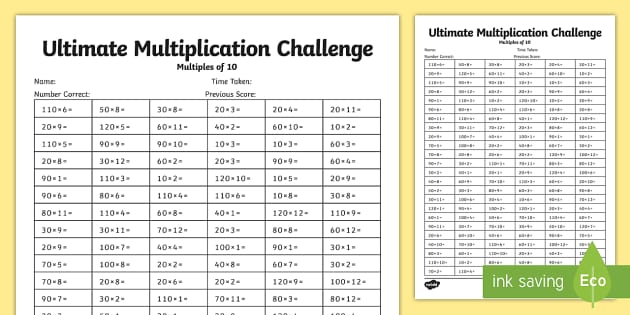 Ultimate Multiples of 10 Worksheet
