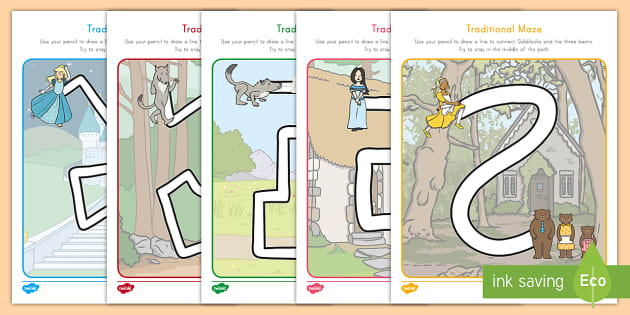Fairy Tales Pencil Control Path Worksheets