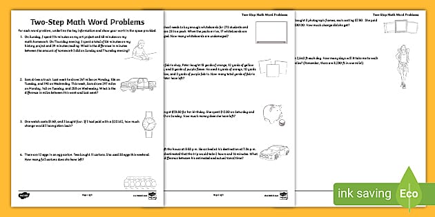 Two-Step Word Problems Math Activity 