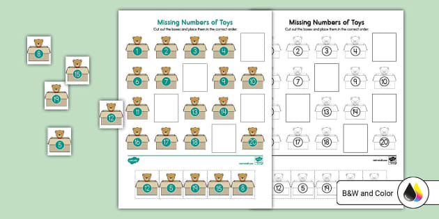 Missing Numbers of Toys Worksheet