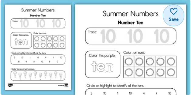 Summer Numbers: Number Ten Math Activity