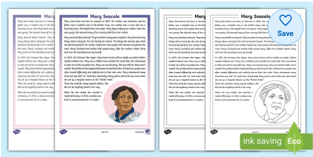 Third Grade Mary Seacole Reading Comprehension Activity