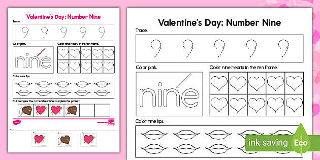 Valentine's Day Number Nine Activity
