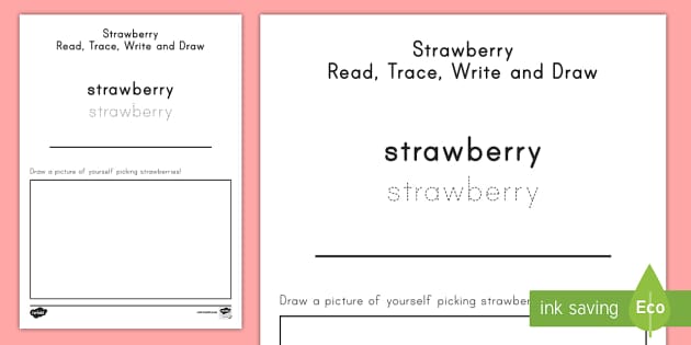 Strawberry Read, Trace, Write, and Draw Worksheet