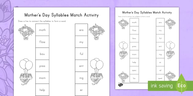 Mother's Day Syllables Match Activity