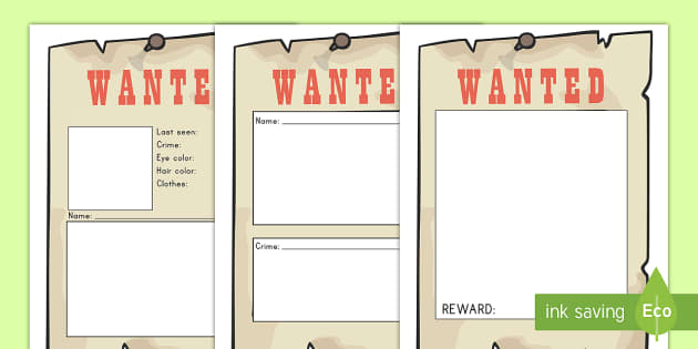 Blank Wanted Dramatic Play Posters