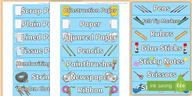 Printable Classroom Supplies and Equipment Labels