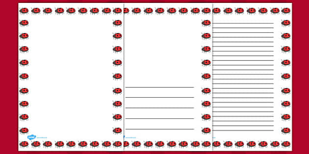 Blank and Lined Journal Writing Pages - Ladybug Border