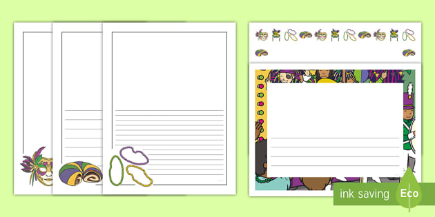 Blank and Lined Journal Writing Pages - Mardi Gras Border