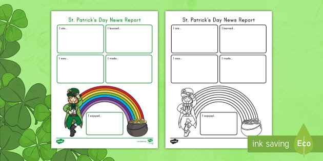St. Patrick's Day News Report Writing Template
