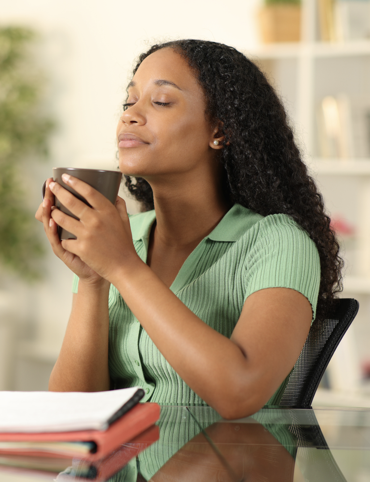 Woman mindfully relaxes