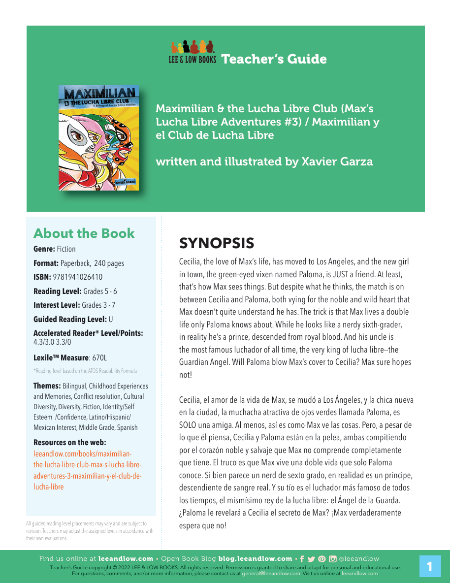 Teacher's Guide for Maximilian and the Lucha Libre Club (Book #3)