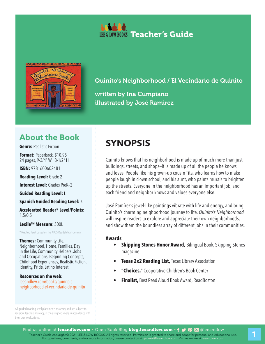 Teacher's Guide for Quinito's Neighborhood / El Vecindario de Quinito