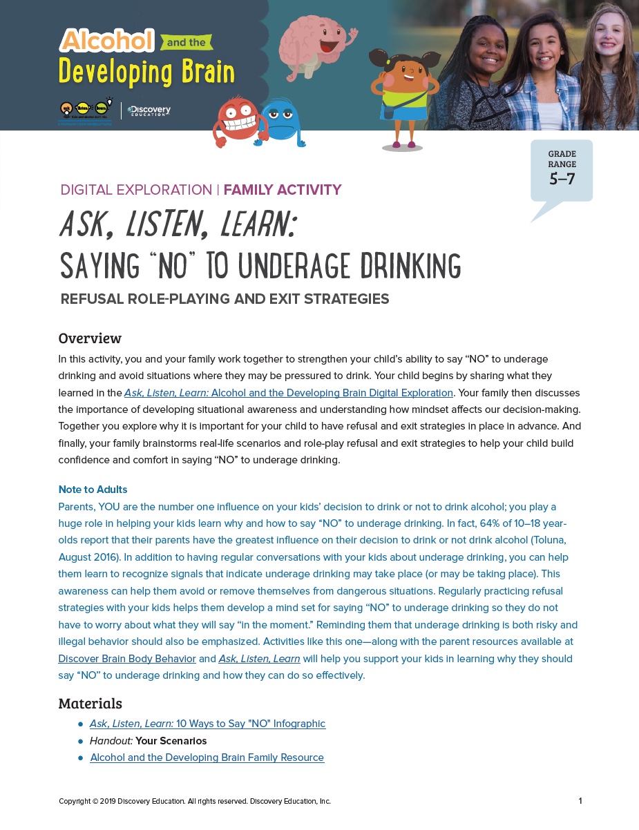 Family Activity: Saying "NO" to Underage Drinking